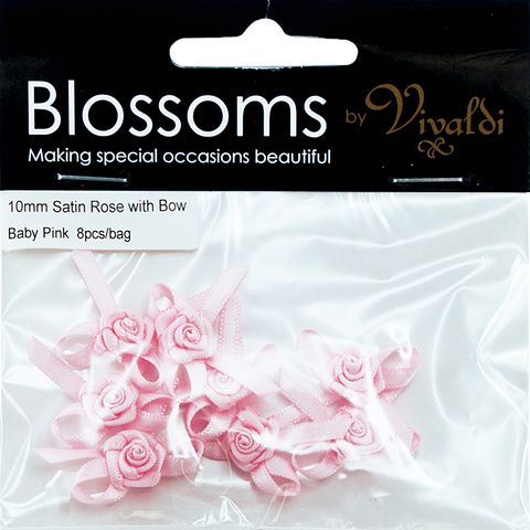 Flower Satin Rose with Bow 10mm Pink