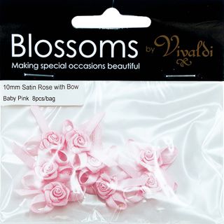 Flower Satin Rose with Bow 10mm Pink