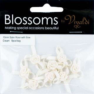 Flower Satin Rose with Bow 10mm Cream