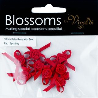 Flower Satin Rose with Bow 10mm Red 8Pcs