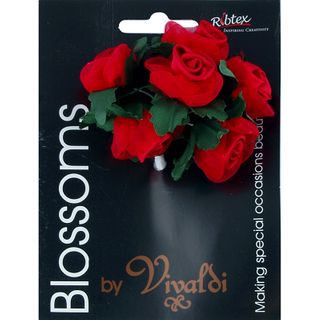 Rose with Leaves Small 6 Head Bunch Red