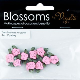 Grub Rose with Leaves 7mm Baby Pink 10Pc