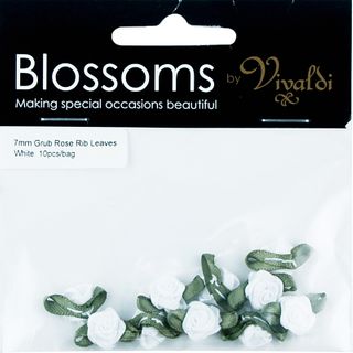 Grub Rose with Leaves 7mm White 10Pcs