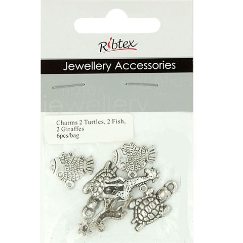 Charm 2X Fish Turtle Giraffe Silver 6Pcs