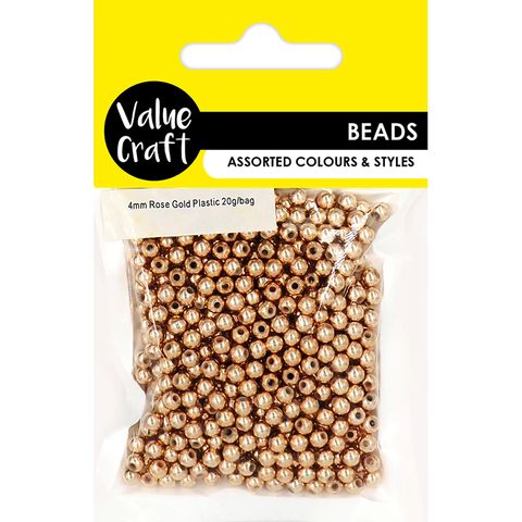 ROUND 4MM ROSE GOLD PLASTIC BEAD 20G