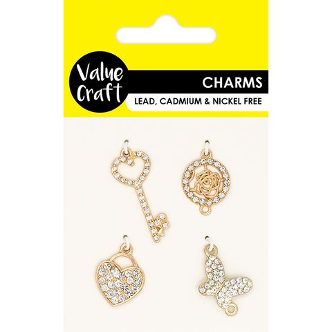 DIAMANTE LOVE CHARMS 4PCS