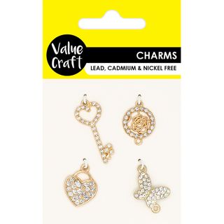 Diamante Love Charms 4pcs