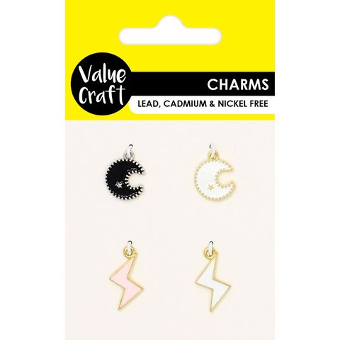 Charm Metal Moon And Lightening 4Pcs