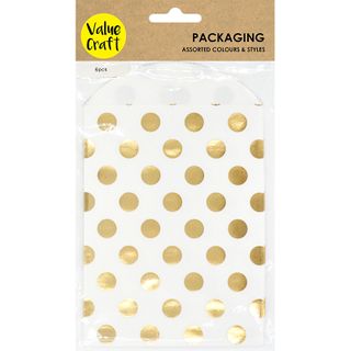 Treat Bags White-Gold Spots 6Pc