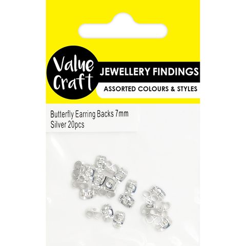 JF BUTTERFLY EARRING BACKS 7MM SLV 20PC