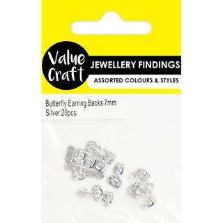 JF BUTTERFLY EARRING BACKS 7MM SLV 20PC