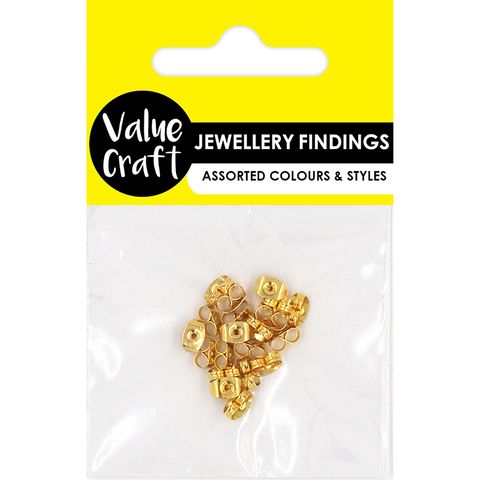 JF BUTTERFLY EARRING BACKS 7MM GOLD 20PC