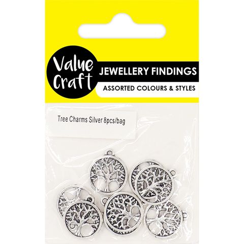CHARM METAL SILVER TREE 15MM 8PCS