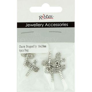 Charm - Dragonfly 16x20mm Silver 6Pcs