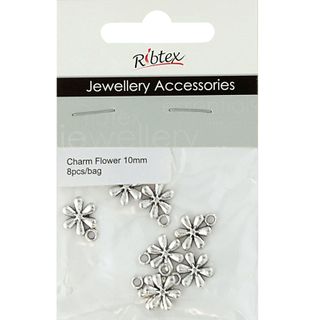 Charm - Flower 10mm Silver 8Pcs