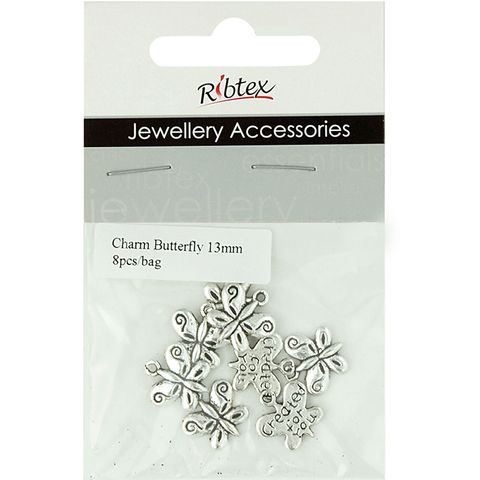 Charm - Butterfly 13mm Dark Silver 8Pcs