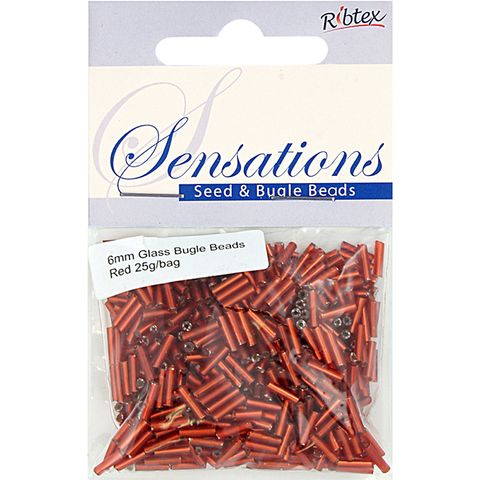 Bead Bugle Glass 6Mm Red 25G