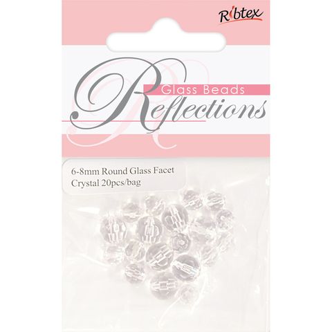 Bead Glass Round Facet 6-8Mm Crys 20Pcs