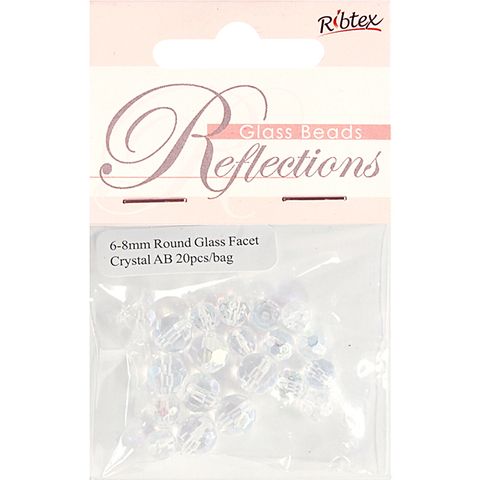 Bead Glass Round Facet 6-8Mm Cry Ab 20Pc