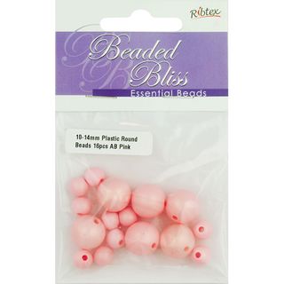 Bead Plastic Round AB Pink 16Pcs