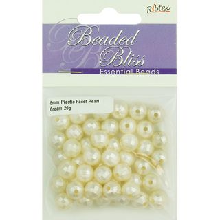 Bead Plastic Faceted Round Pearl Cream