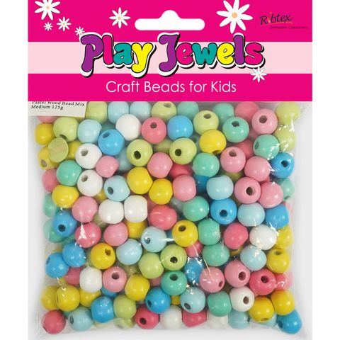 BB WOOD BEAD PASTEL MIX MED 125g