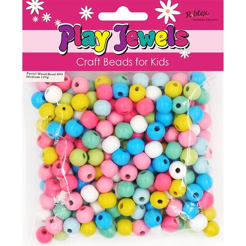 BB WOOD BEAD PASTEL MIX MED 125g