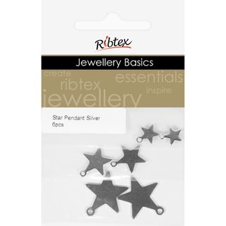 STAR PENDANTS SML MED LRG SILVER 6PCS