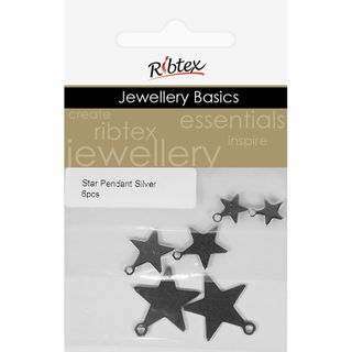 STAR PENDANTS SML MED LRG SILVER 6PCS