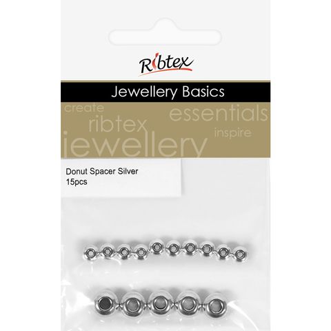 PLAIN DONUT SPACER SML LRG SILVER 15PCS
