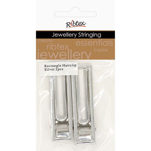 JF HAIRCLIP FLAT RECTNGLE SLV 60mm 2pcs