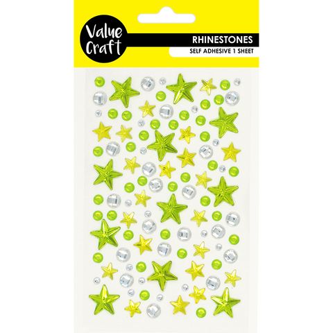 Craft Rhinestone Stars  Green Silver 1Sh