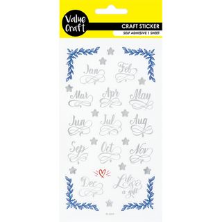 Stickers Foil Planner Months Silver 1Sh