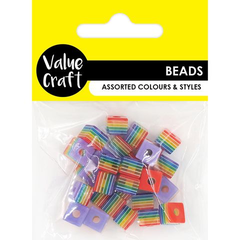 SQUARE 8MM RAINBOW PLASTIC BEADS 30PCS