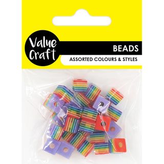SQUARE 8MM RAINBOW PLASTIC BEADS 30PCS