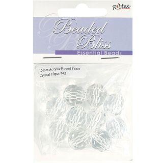 Bead Acrylic Round Facet 15Mm Crys 10Pc