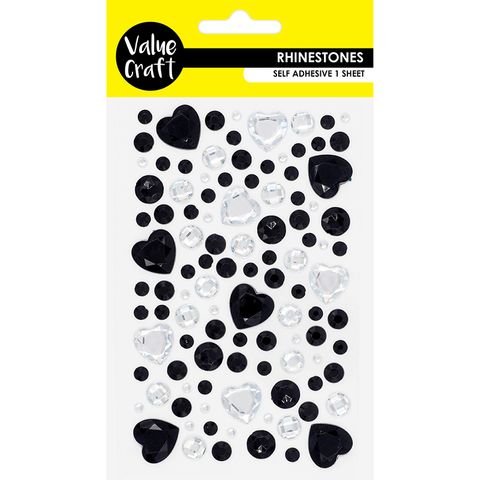 Craft Rhinestones Hearts Black Slv 1 Sh