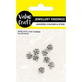 CHARM METAL MADE WITH LOVE SILVER 8PCS