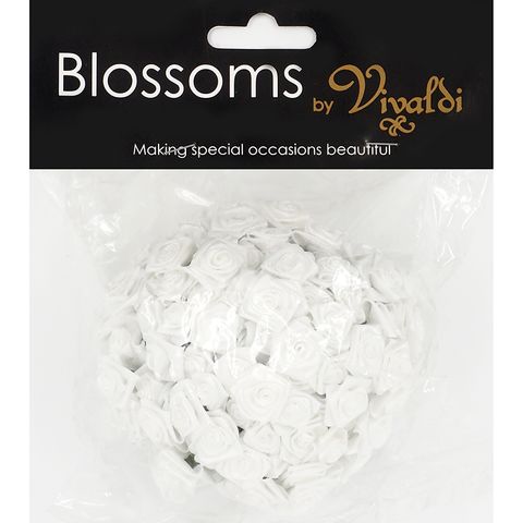 White Poly Flower Ribbon Roses 144 Pc