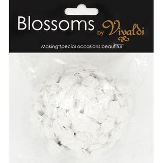 White Poly Flower Ribbon Roses 144 Pc