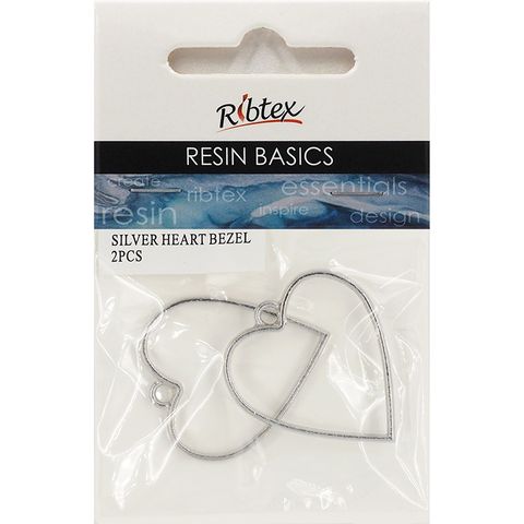 UV RESIN BEZEL HEART SILVER 2PC