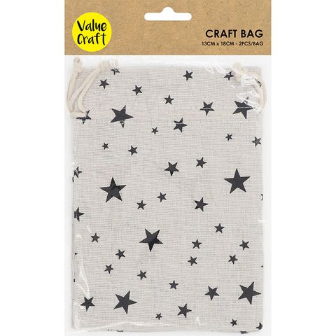 JUTE BAG 13X18CM BLACK STARS 2PCS