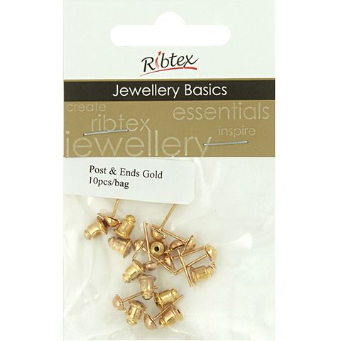 Earring Post And Ends 10mm Gold 10Sets