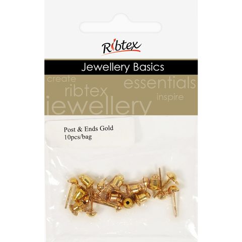 Earring Post And Ends 10mm Gold 10Sets