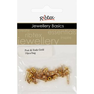Earring Post And Ends 10mm Gold 10Sets