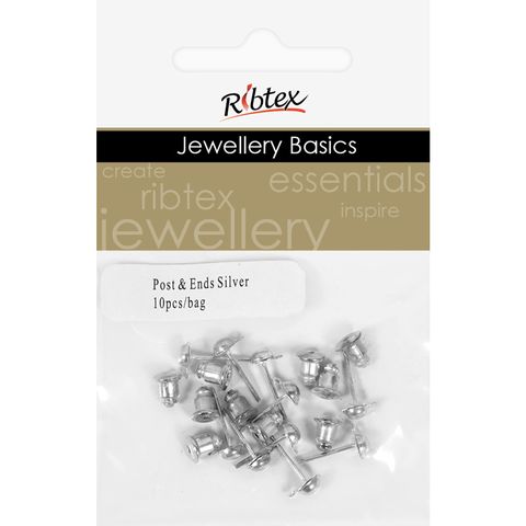 Earring Post And Ends 10mm Silver 10Sets