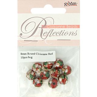 Bead Cloisonne Round 8mm Red 10Pcs