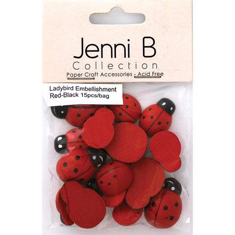 Wooden Ladybirds 25x15mm Red Black 15Pcs