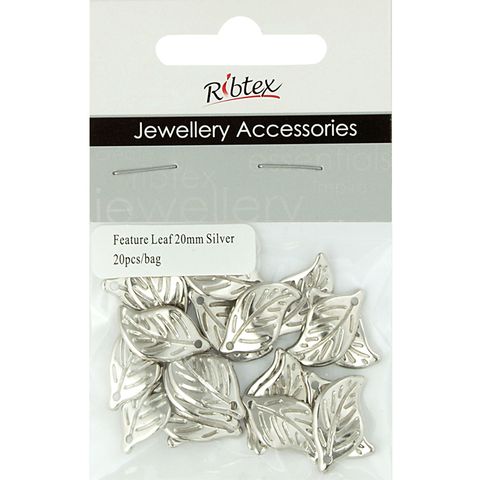 Charm - Leaf 20mm Silver 20Pcs