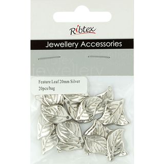 Charm - Leaf 20mm Silver 20Pcs